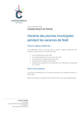 Horaires des piscines municipales pendant les vacances de Noël