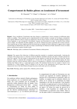 Comportement de fluides p&acirc;teux en &eacute;coulement d`&eacute;crasement (PDF