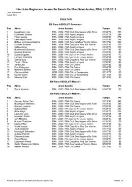 Interclubs Regionaux Jeunes En Bassin De 25m (Saint