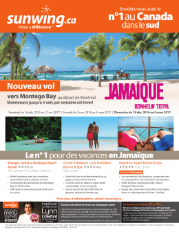 Jusqu`à 3 vols par semaine vers Montego Bay cet hiver