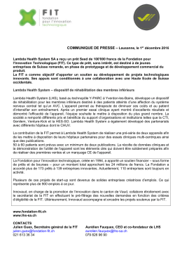 Communiqué de presse - Fondation pour l`Innovation