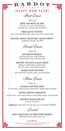 Aria New Years Eve Bardot Tasting Menu