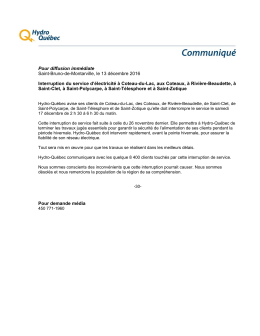 Pour diffusion imm&eacute;diate Saint-Bruno-de