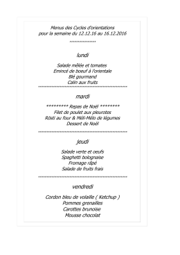 Menu Colombières du 12.12 au 16.12.2016