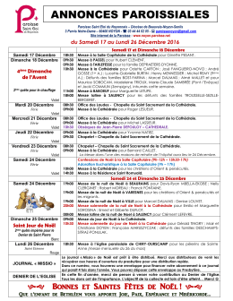 Cliquez pour consulter les annonces paroissiales du 13 au 20