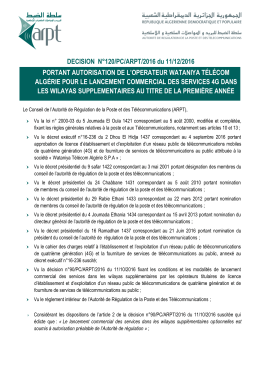 Voir D&eacute;cision N&deg;120/PC/ARPT/2016 du 11/12/2016