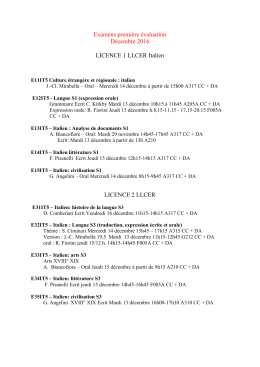 Examens premi&egrave;re &eacute;valuation D&eacute;cembre 2016 LICENCE 1 LLCER