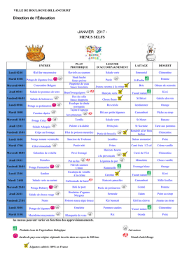 Menus des élémentaires pour le mois de janvier