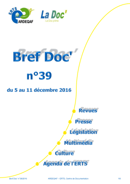 Bref Doc` n&deg;39 - Catalogue en ligne ARDEQAF