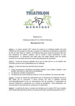 Règlement du Challenge adultes 2017 du Triathlon Manosque