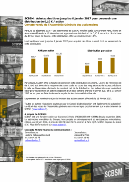 SCBSM : Achetez des titres jusqu`au 6 janvier 2017 pour percevoir