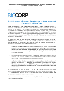 2016 12 13 CP_BIOCORP_Lancement d`un
