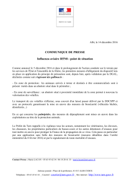COMMUNIQUE DE PRESSE Influenza aviaire H5N8 : point de