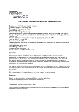 Titre d`emploi : Éducateur ou éducatrice spécialisé(e)-CRDI