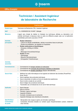 Technicien / Assistant Ing&eacute;nieur de laboratoire de Recherche