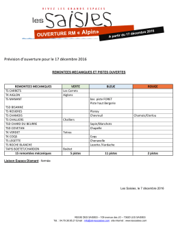 Prévision d`ouverture pour le 17 décembre 2016