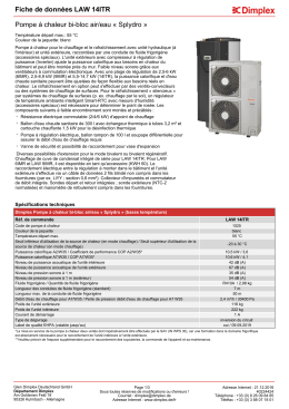 Fiche de donn&eacute;es Pompe &agrave; chaleur bi-bloc air/eau