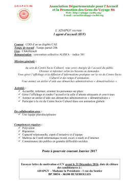 1 agent d`accueil - Association départementale pour l`accueil et la