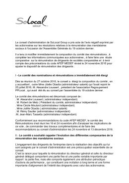 Le conseil d`administration de SoLocal Group a pris acte de l`avis