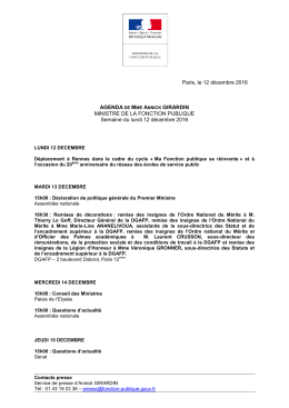 Paris, le 12 décembre 2016 AGENDA DE MME ANNICK GIRARDIN