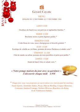 Menu de la semaine du 12 au 17 décembre 2016