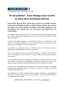 Pic de pollution : Anne Hidalgo salue la mise en place de la