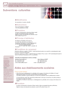 Subventions culturelles Aides aux &eacute;tablissements scolaires