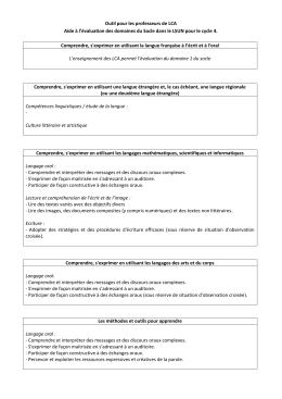 Outil pour les professeurs de LCA Aide à l`évaluation des domaines