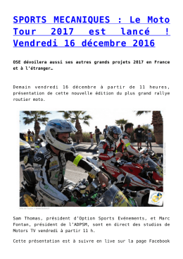 SPORTS MECANIQUES : Le Moto Tour 2017