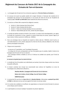 R&egrave;glement du Concours de Po&eacute;sie 2017 de la Compagnie des