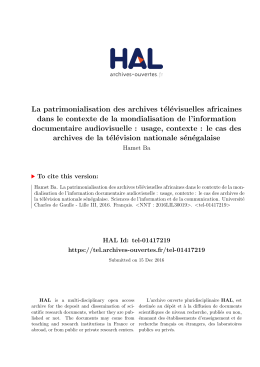 La patrimonialisation des archives télévisuelles africaines - Tel