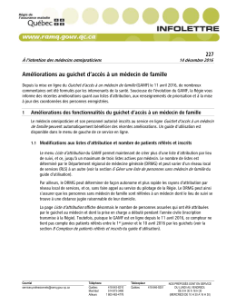 Am&eacute;liorations au guichet d`acc&egrave;s &agrave; un m&eacute;decin de famille