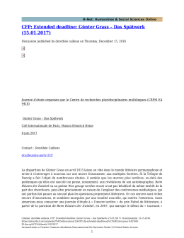 CFP: Extended deadline: Günter Grass – Das Spätwerk - H-Net