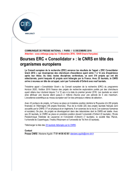 Bourses ERC « Consolidator » : le CNRS en tête des organismes