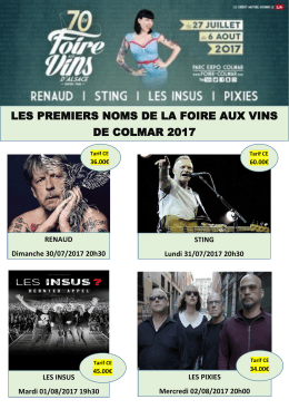 LES PREMIERS NOMS DE LA FOIRE AUX VINS DE COLMAR 2017