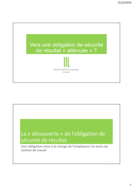 de l`obligation de sécurité de résultat - SSTFP -- Santé