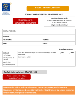 Prochaines visites et formations