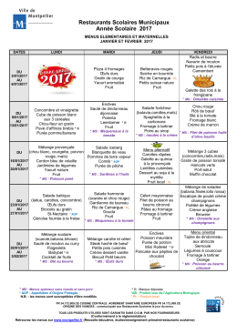 Menu de janvier et février 2017