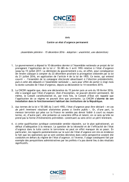 Avis Contre un état d`urgence permanent (Assemblée