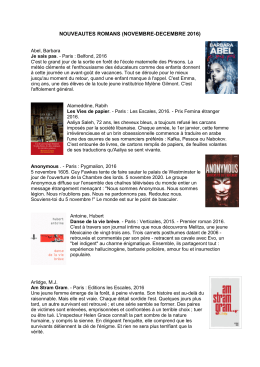 NOUVEAUTES ROMANS - Bibliothèques municipales de Chambéry