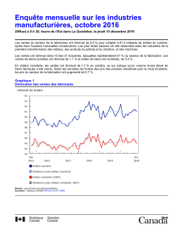 Enquête mensuelle sur les industries manufacturières, octobre 2016