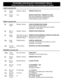 PROGRAMME HEBDOMADAIRE D`ENSEIGNEMENT MÉDICAL