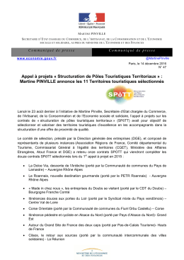 Appel à projets « Structuration de Pôles Touristiques Territoriaux