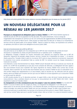 Un nouveau délégataire pour le réseau au 1er janvier 2017