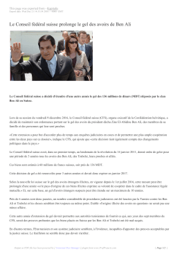 Le Conseil fédéral suisse prolonge le gel des avoirs de