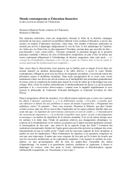 lettre ouverte au ministre de l`Éducation