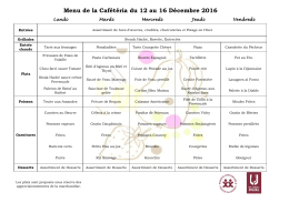 Menu de la Cafétéria du 12 au 16 Décembre 2016