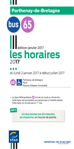 télécharger ou visualiser la Fiche horaires de la ligne 65