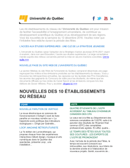 nouvelles des 10 établissements du réseau