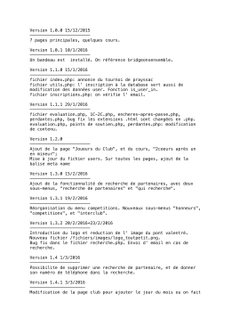 release notes du site - Bridge Club de Cahors